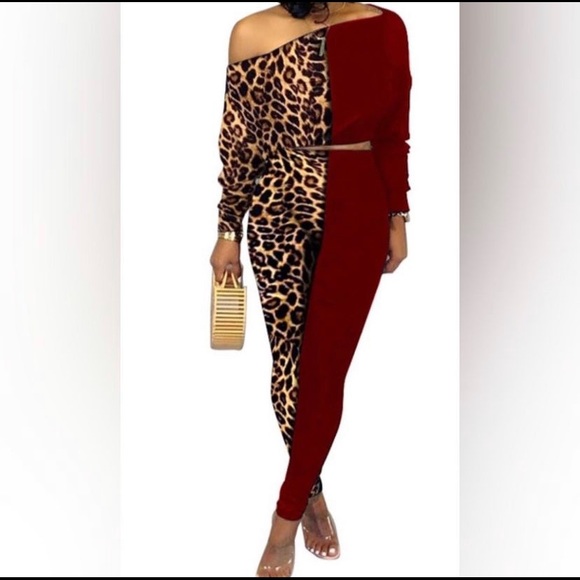 Other - Red Wine and Leopard 2 piece set